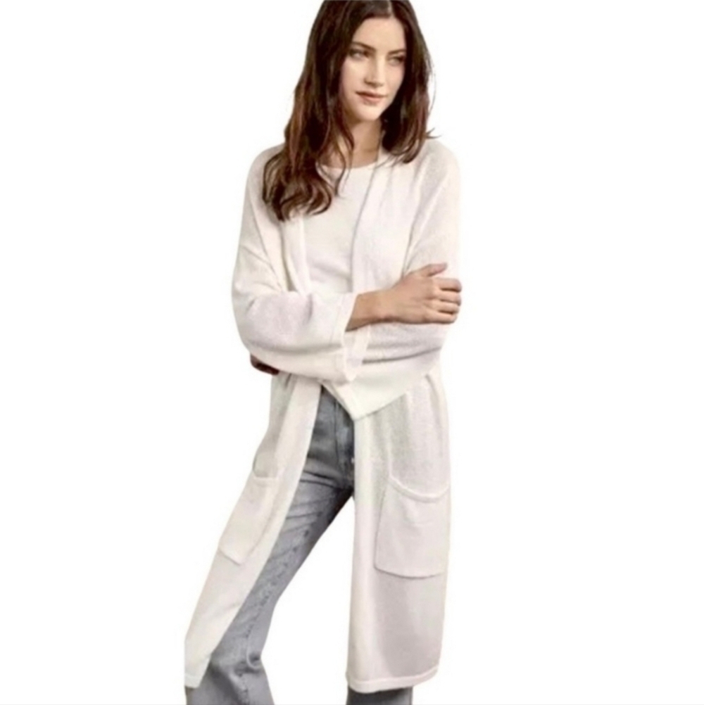 Elizabeth and James White Button-Up Cardigan Duster Boho Lagenlook Festival